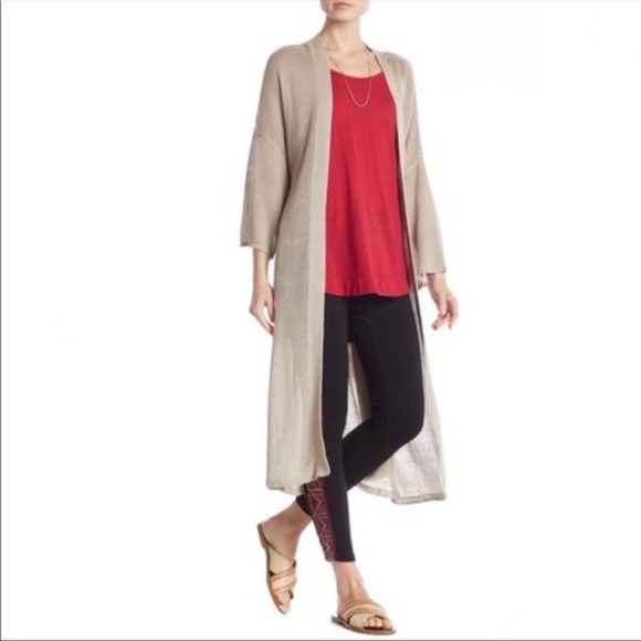 NWT Johnny Was Beige Tan Organic Linen Long Kimono Wrap Cardigan Duster XS/S - Picture 2 of 8
